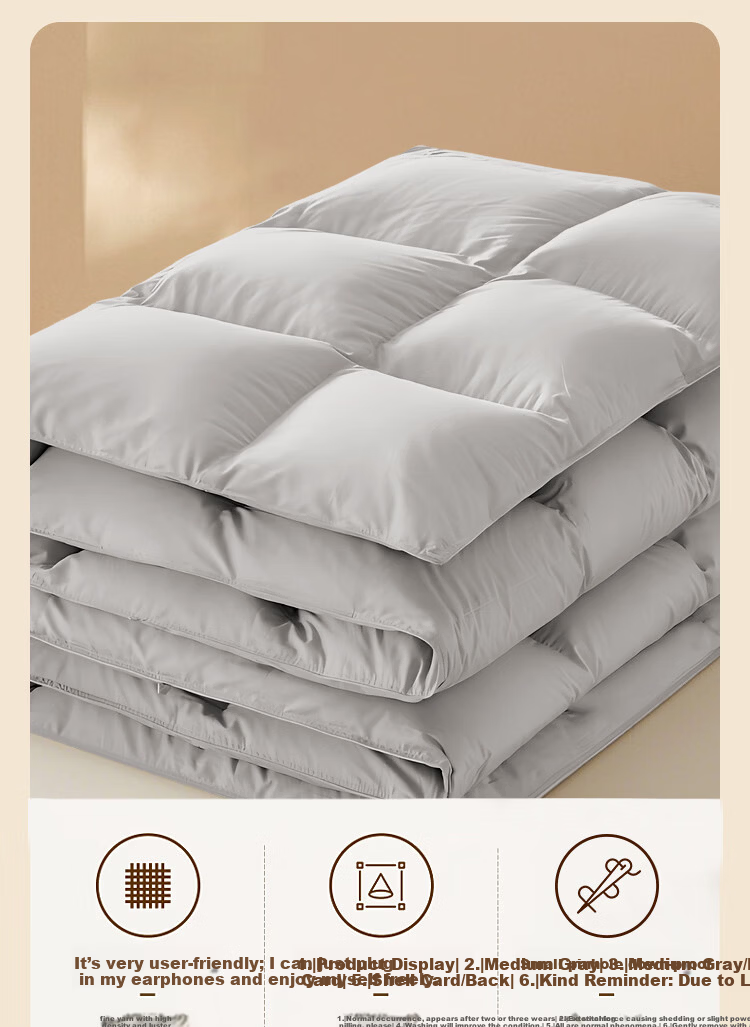 Yuan Life Anti-Feather Leakage White Duck Down Quilt Core Four Seasons Down Quilt Filled with 2300g 200*230cm Gray 11
