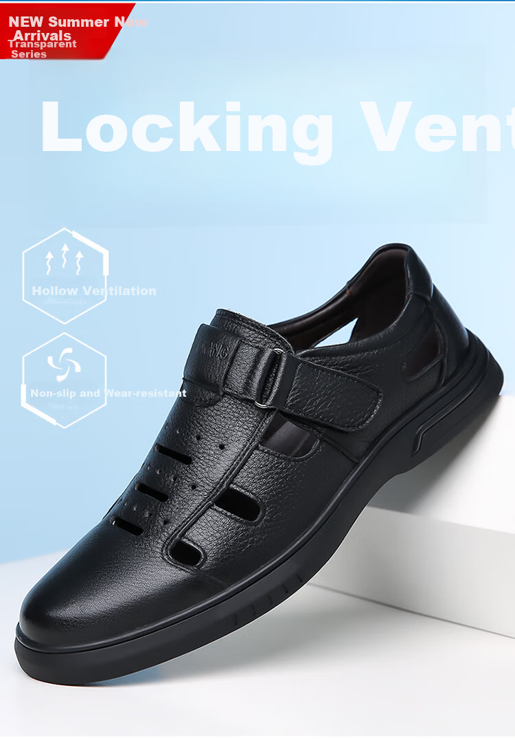Aokang Men's Leather Hollow Out Casual Leather Shoes Dad Sandals Black 39 (245mm) 3