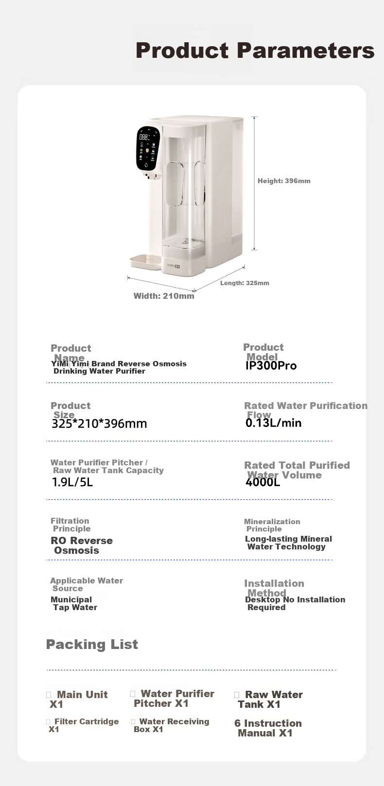YIMI Desktop RO Water Purifier Home Use Mineral-Rich Instant Heating Direct Drinking Machine IP300 14