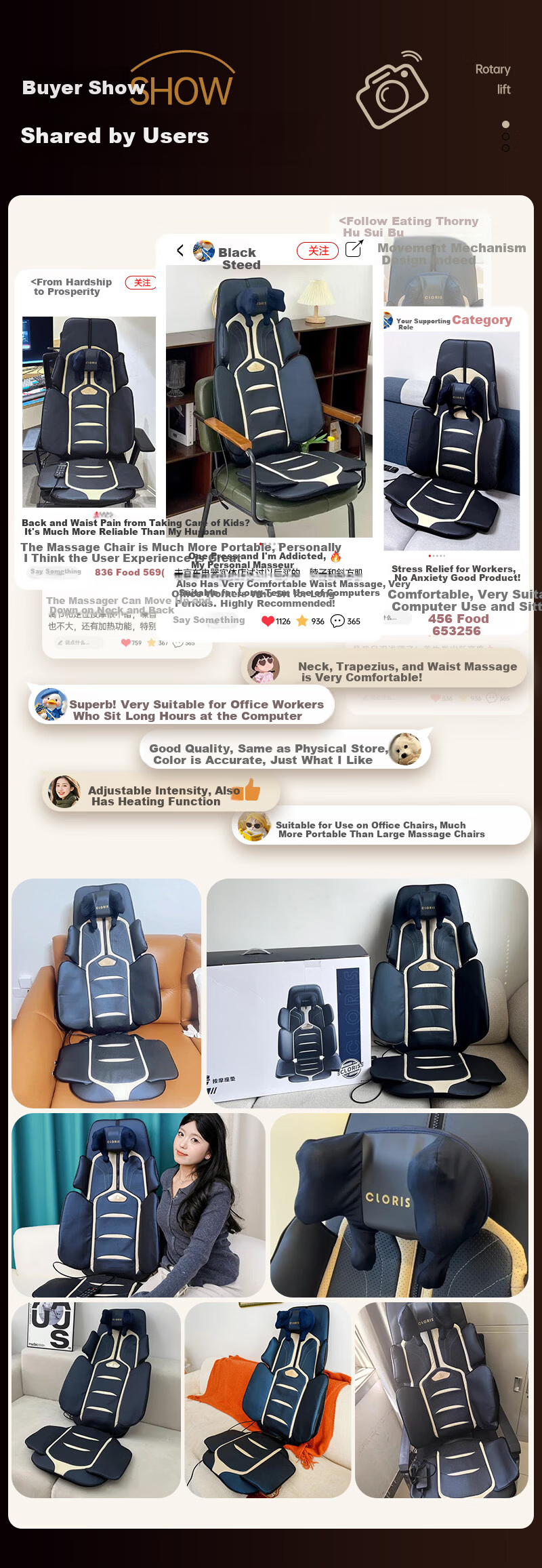 CLORIS S18 German Full-Body Massage Mat Recliner 4D Mechanical Neck and Waist Massager Car Massage Cushion with Heat Therapy Mother's Day Gift for Mom 3