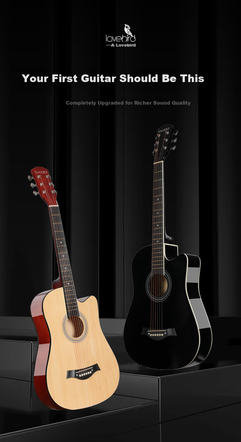 Acacia Bird 38-Inch Acoustic Guitar Beginner Entry-Level Male and Female Instrument Glossy Natural Wood Color 1