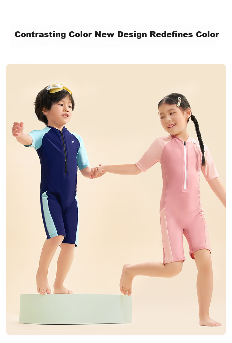 JD Original Little Light Shield One-Piece Swimsuit for Older Children, Boys And Girls, Sun Protection Swimwear And Trunks, Professional Training Outfit, Pink, Size 120 11