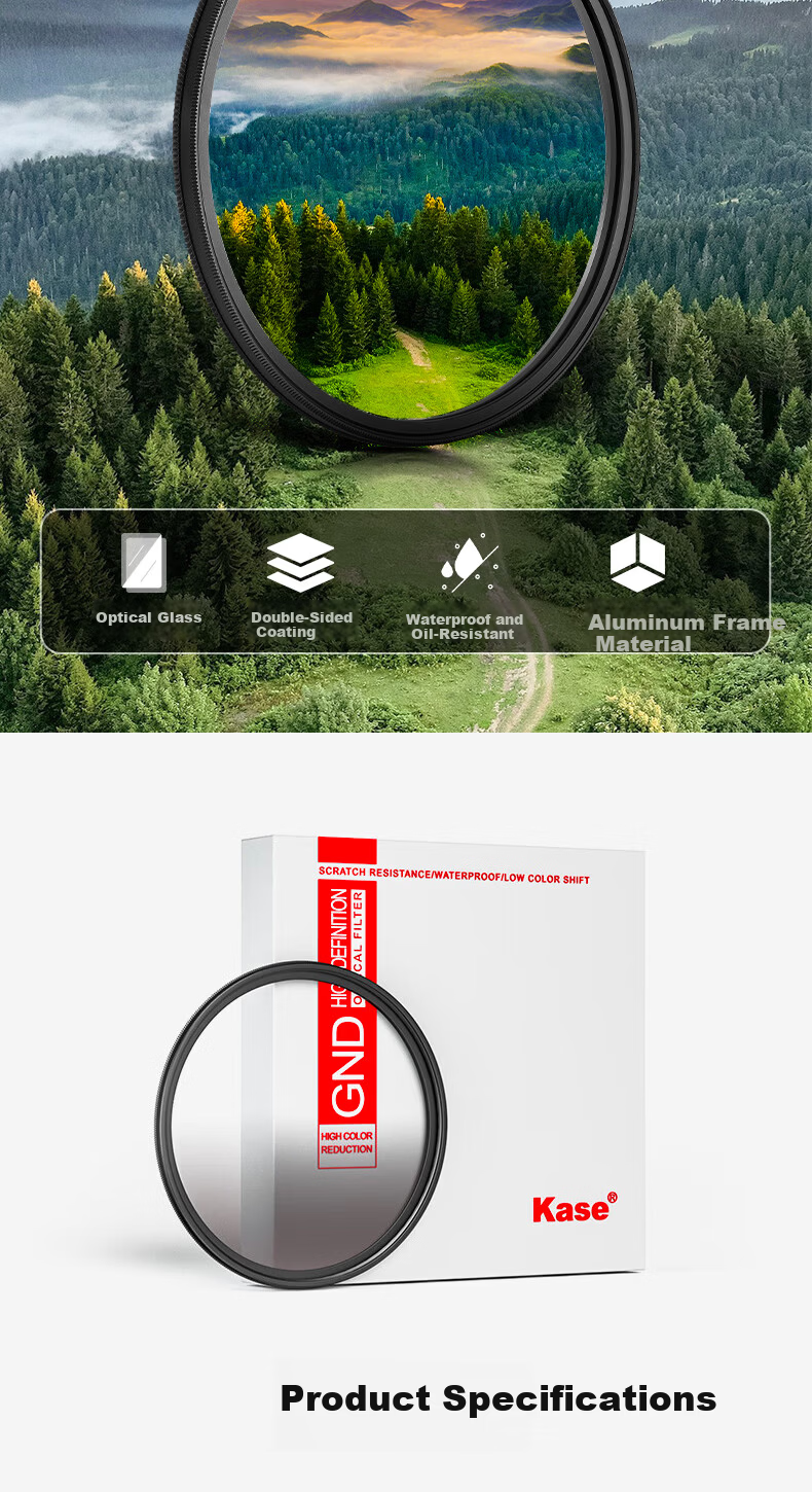 Kase GND0.9 Graduated Neutral Density Filter 40.5mm Soft Grad Gray Glass Multi-Coated Sunrise Sunset Photography Light Balance AGC 1