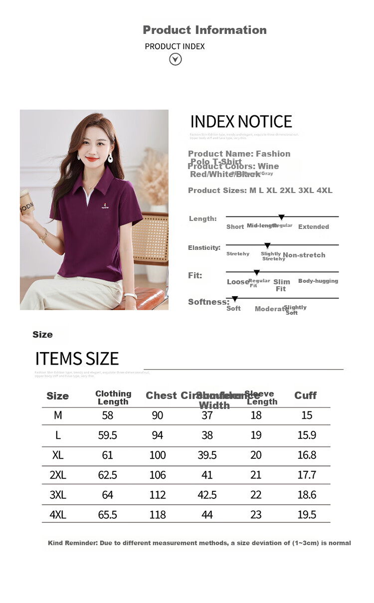 TUCANO Women's Short Sleeve T-Shirt Summer New V-Neck Polo Shirt Pure Cotton Slim Fit Sports Casual Top Purple Red M 5