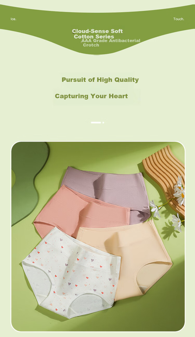 Hongdou Women's Antibacterial Cotton Spandex Breathable Stretchy Triangle Underwear 4-Pack Set 160 14