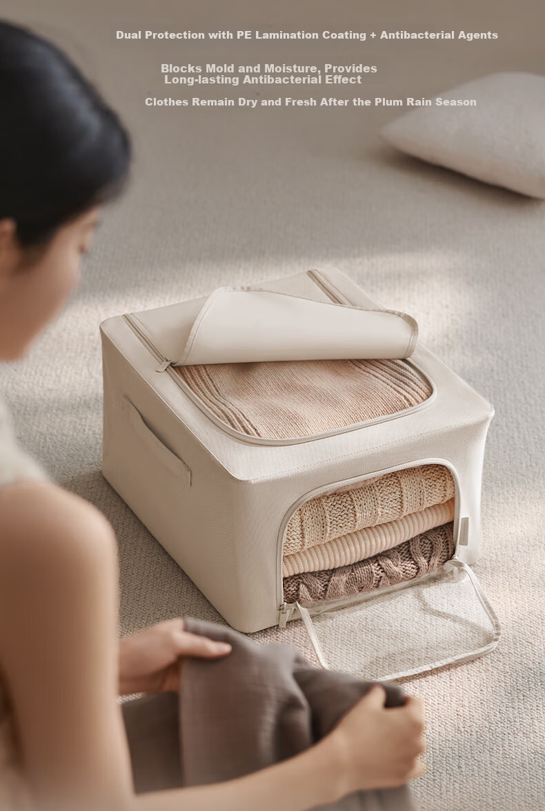 EACHY Storage Box Cotton Quilt Pure Cotton Fabric Organizer Toy Storage Bin Foldable Apricot 108L 6