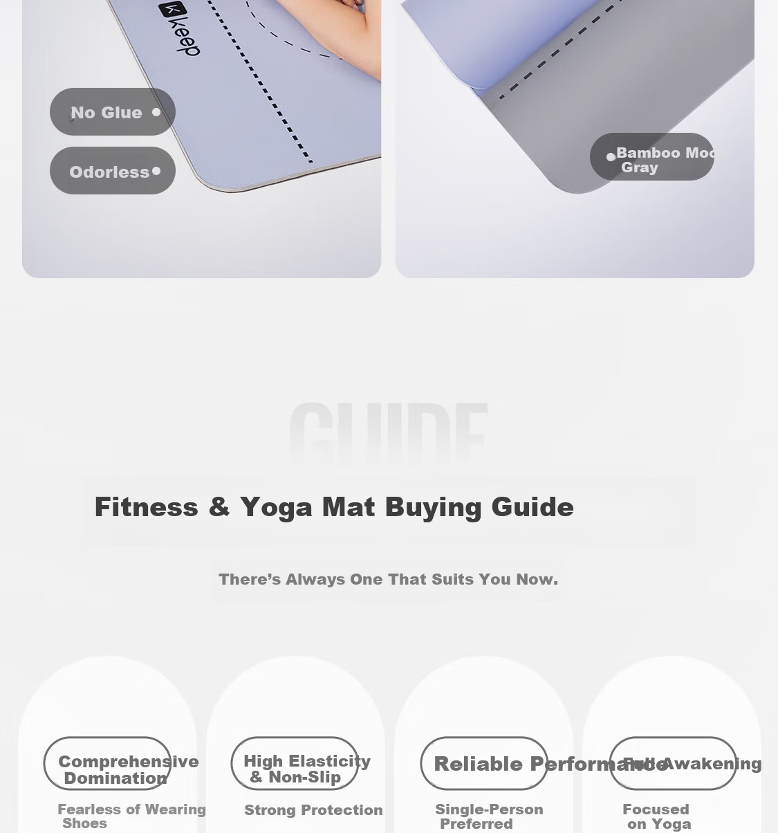 Keep Multifunctional Yoga Mat Fitness Mat Ab Wheel Training Mat Jump Rope Aerobics Wear-Resistant Non-Slip Professional Men's Bamboo Moon Gray 29