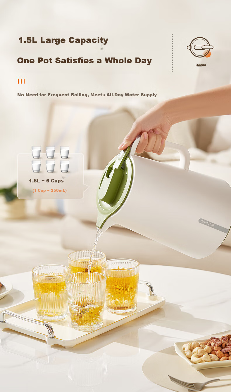 Joyoung Insulated Thermos, Large Capacity for Home Use, Glass Inner Liner, Hot Water Bottle for Students' Dormitory, 1.45L 8