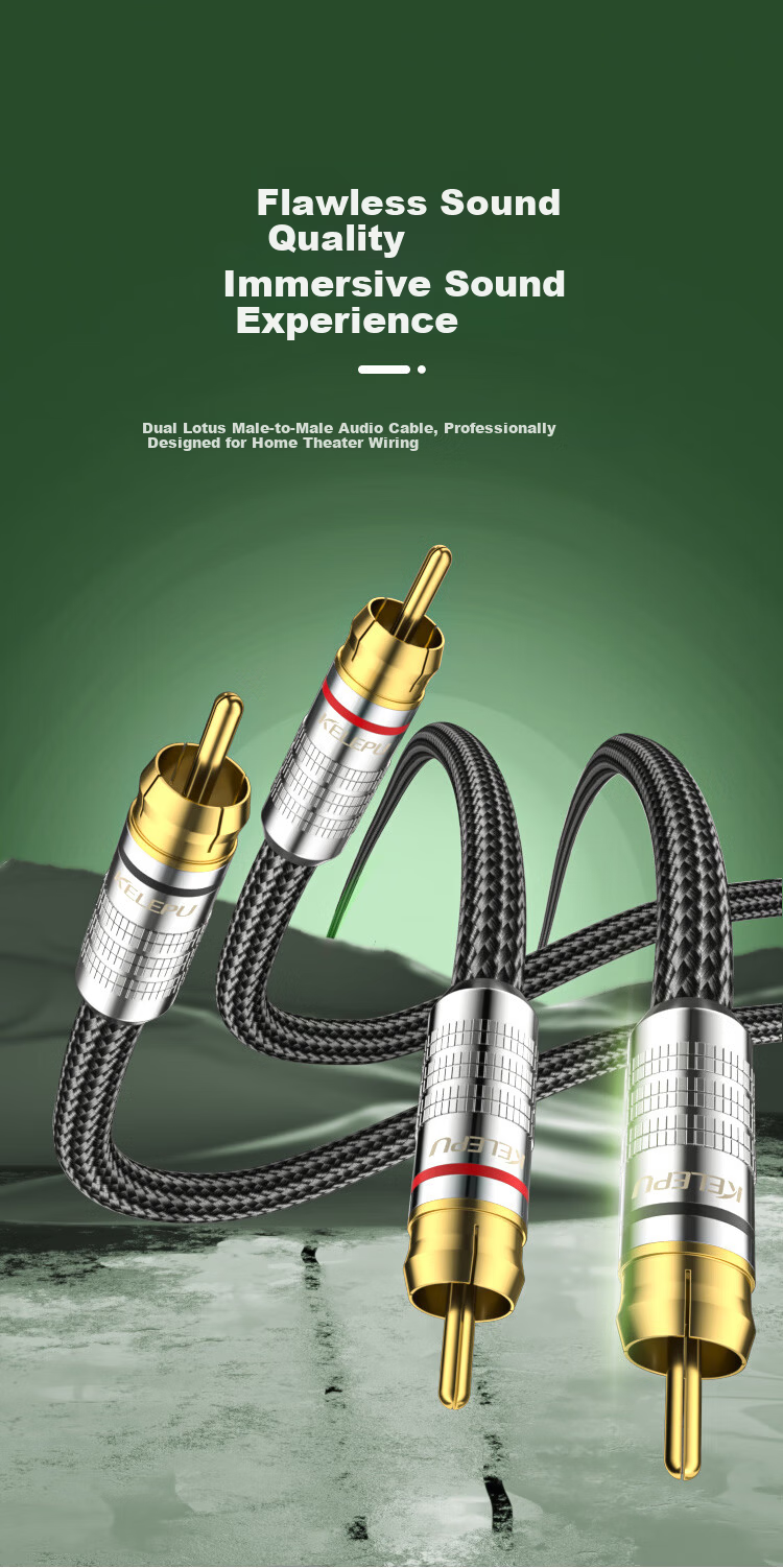 KELEPU Dual Lotus Head Audio Cable 2RCA Male to Male 0.5m Red and White AV Audio Signal Cable for DVD Computer TV Speaker Amplifier 1