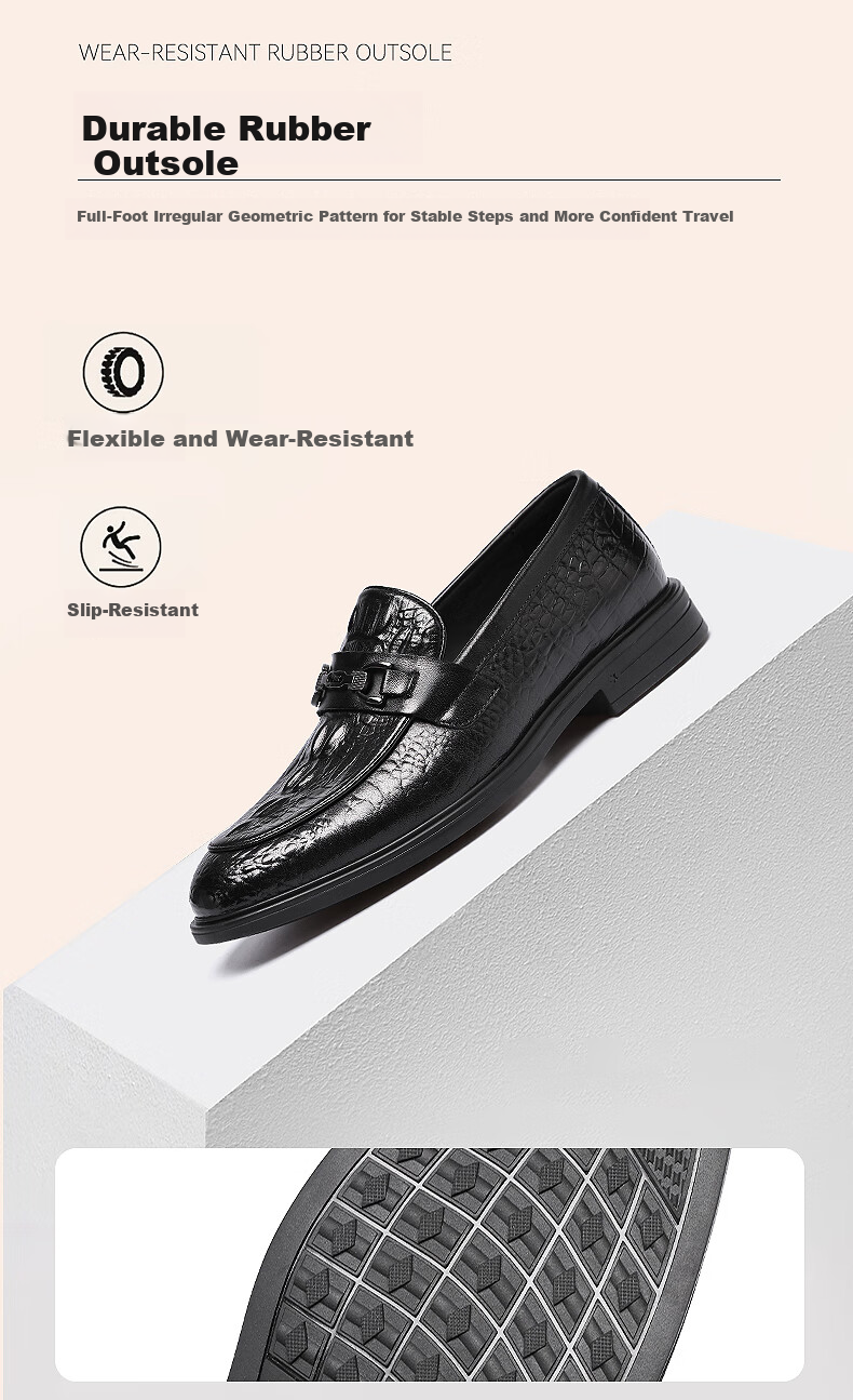 Hongqingting Men's Shoes, Business Casual Shoes, Slip-On High-End Shoes, Crocodile Pattern Cowhide Shoes for Men, WLA150552, Brown, Size 44 4