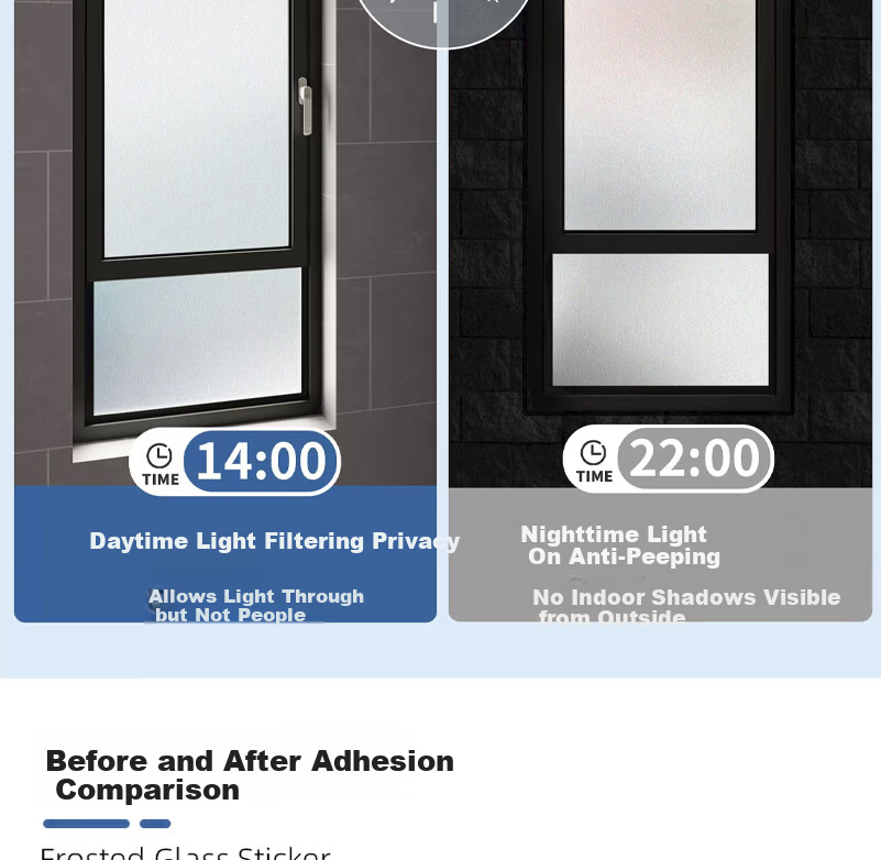 Fuju Frosted Glass Privacy Film for Doors and Windows, Bathroom Privacy Sticker, Translucent Opaque, 60x200cm 5