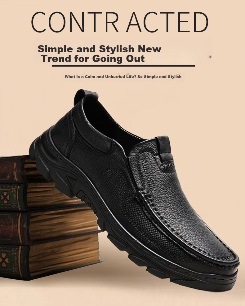 MULINSEN Men's First Layer Cowhide Business Casual Slip-On Thick Sole Durable Middle-Aged Dad Shoes 19215 1