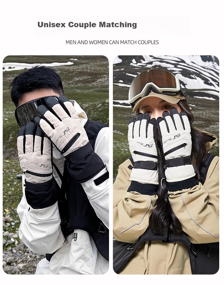 Jian Cai Ski Gloves Men Autumn Winter Fleece Thickened Water-Repellent Touchscreen Outdoor Sports Cold-Resistant Warm Cotton Gloves Women 16