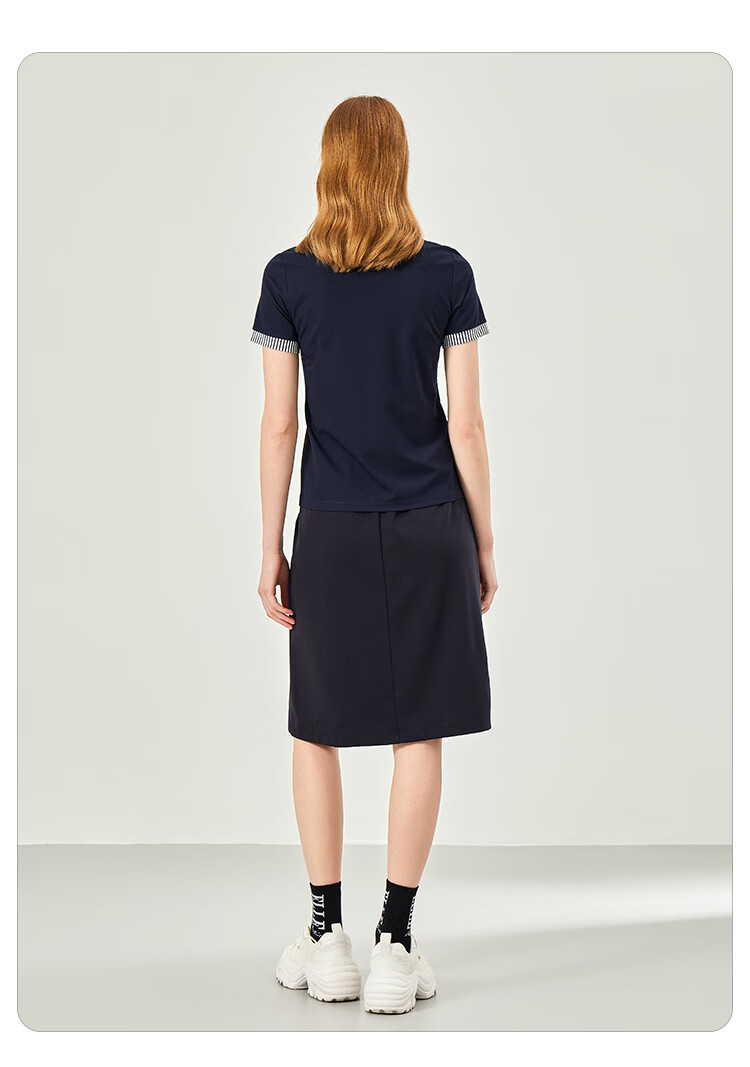 ELLE ACTIVE Classic Striped V-Neck Short Sleeve T-Shirt for Women Casual Slim Fit Top Summer Navy Blue S 13