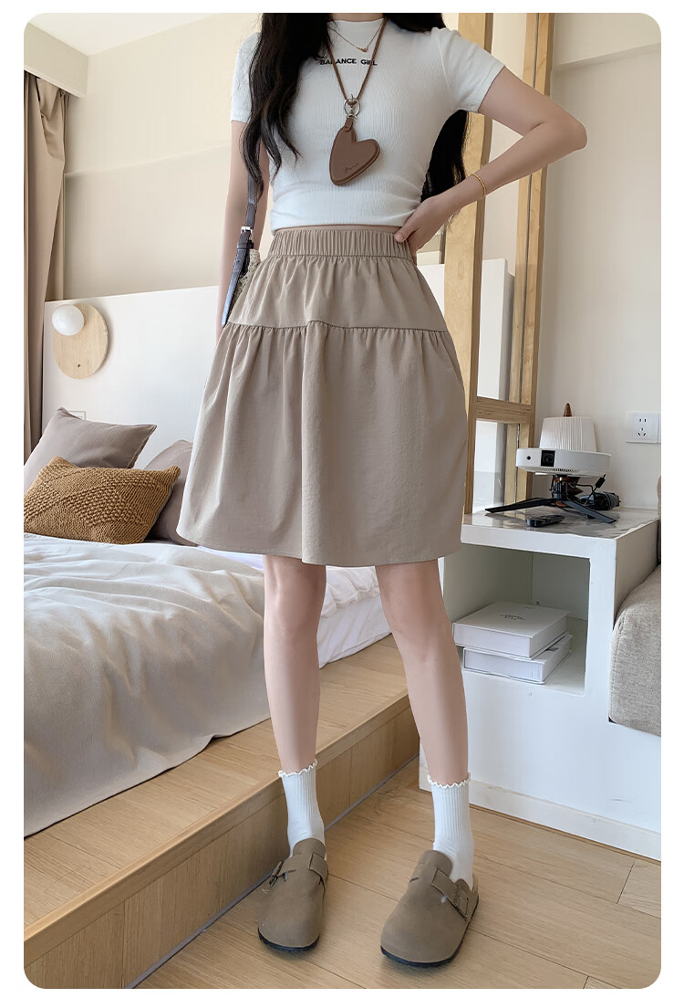 Borui Women's Summer Skirt 2026 New Thin Japanese Casual High-Waist A-Line Anti-Exposure Mid-Length Skirt 17