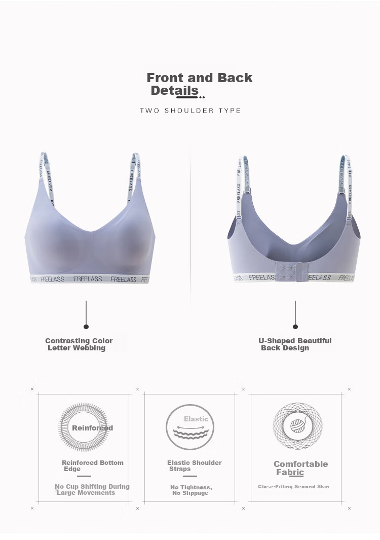 Fuli Girl Seamless Oxygen Bra Women's Thin Comfortable Wireless Bra Purple L (Fits 80A/B/C) 4