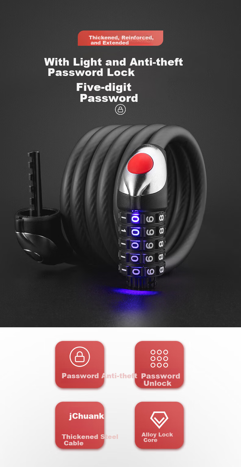 ROCKBROS Bicycle Anti-Theft Combination Lock Mountain Bike Portable Electric Vehicle Lock Cycling Accessories Model 507 Length Approx. 120cm 1