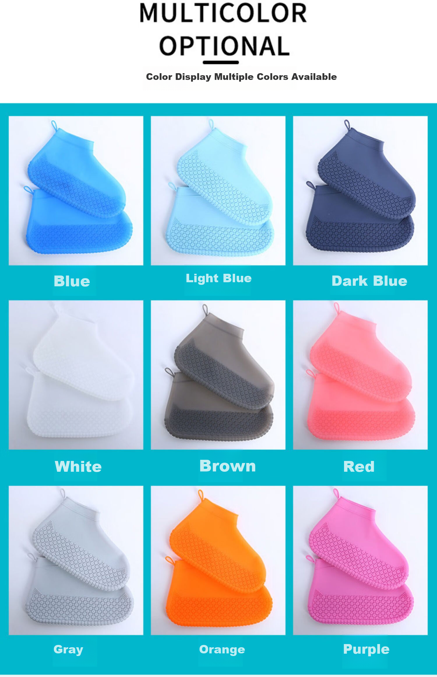 BWNK Disposable Rain Shoe Covers for Men, Women And Children, Non-Slip Thick High-Top Plastic Overshoes, 30-Pack 14