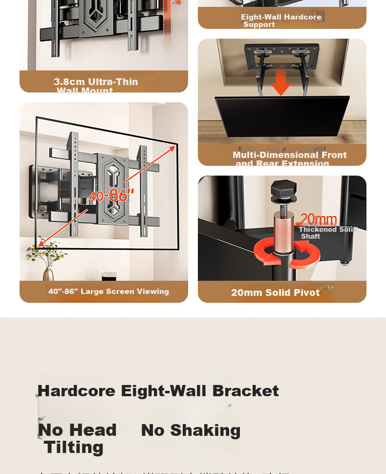 Enlip Ultra-Thin Embedded Split Heavy-Duty Telescopic TV Wall Mount Bracket 75-100 Inch Compatible with Xiaomi Hisense TCL Skyworth 90/100 Inch No Obstruction to Sockets and Speakers 2