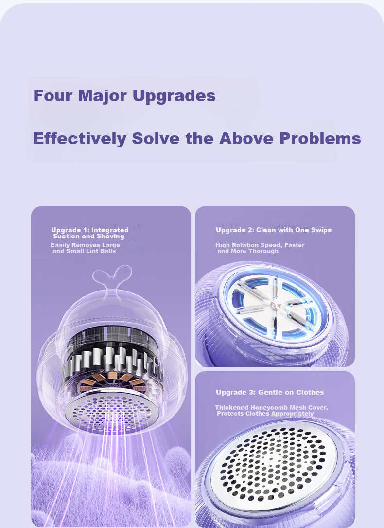 AUX Fabric Shaver Lint Remover Hairball Trimmer Clothes Defuzzer Purple Standard Edition [Gentle on Clothes] 10