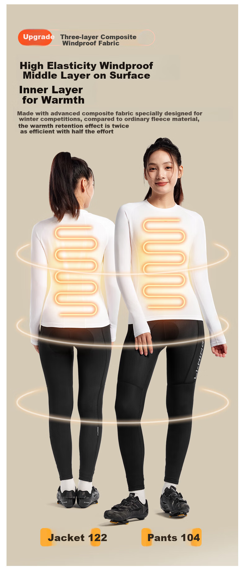 LI-NING Women's Long Sleeve Cycling Base Layer Fleece Thermal Slim Fit Road Bike Jersey Spring Top 3