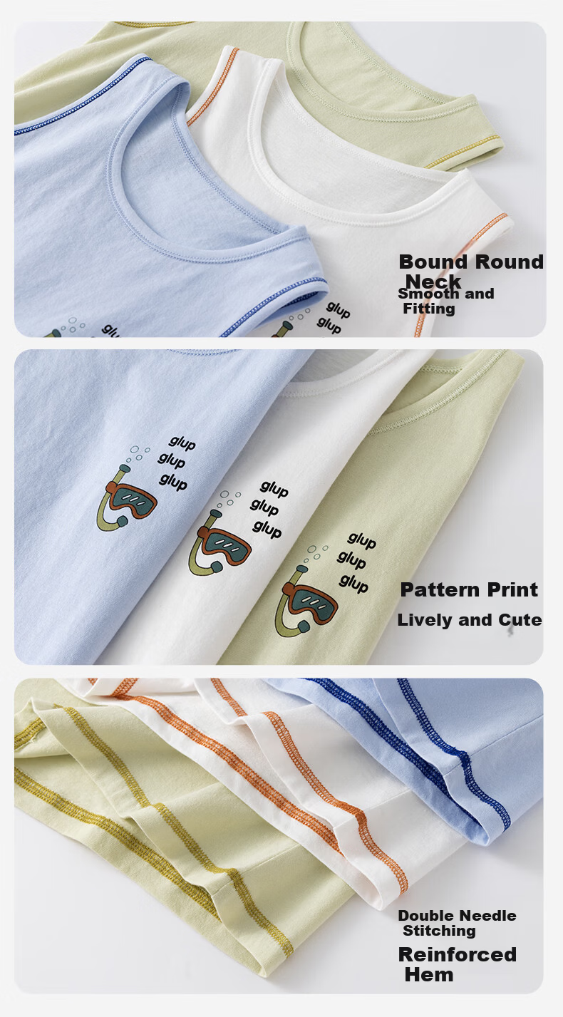 Dingguagua Boys' Cotton Breathable Vest 2-Pack Sleeveless Undershirts Belly Protection Spring Autumn White+Blue 160 8