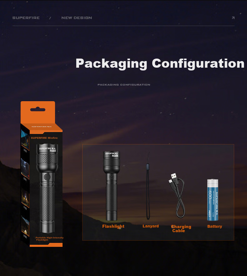 SupFire Flashlight High Brightness Long Battery Life Outdoor Survival Zoomable Military Small Portable Home Use Emergency Light 16