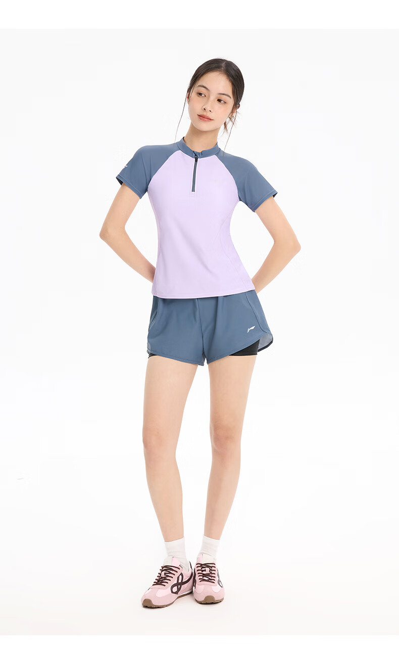 LI-NING Women's Short Sleeve Conservative Two-Piece Swimsuit Green L 1553 15