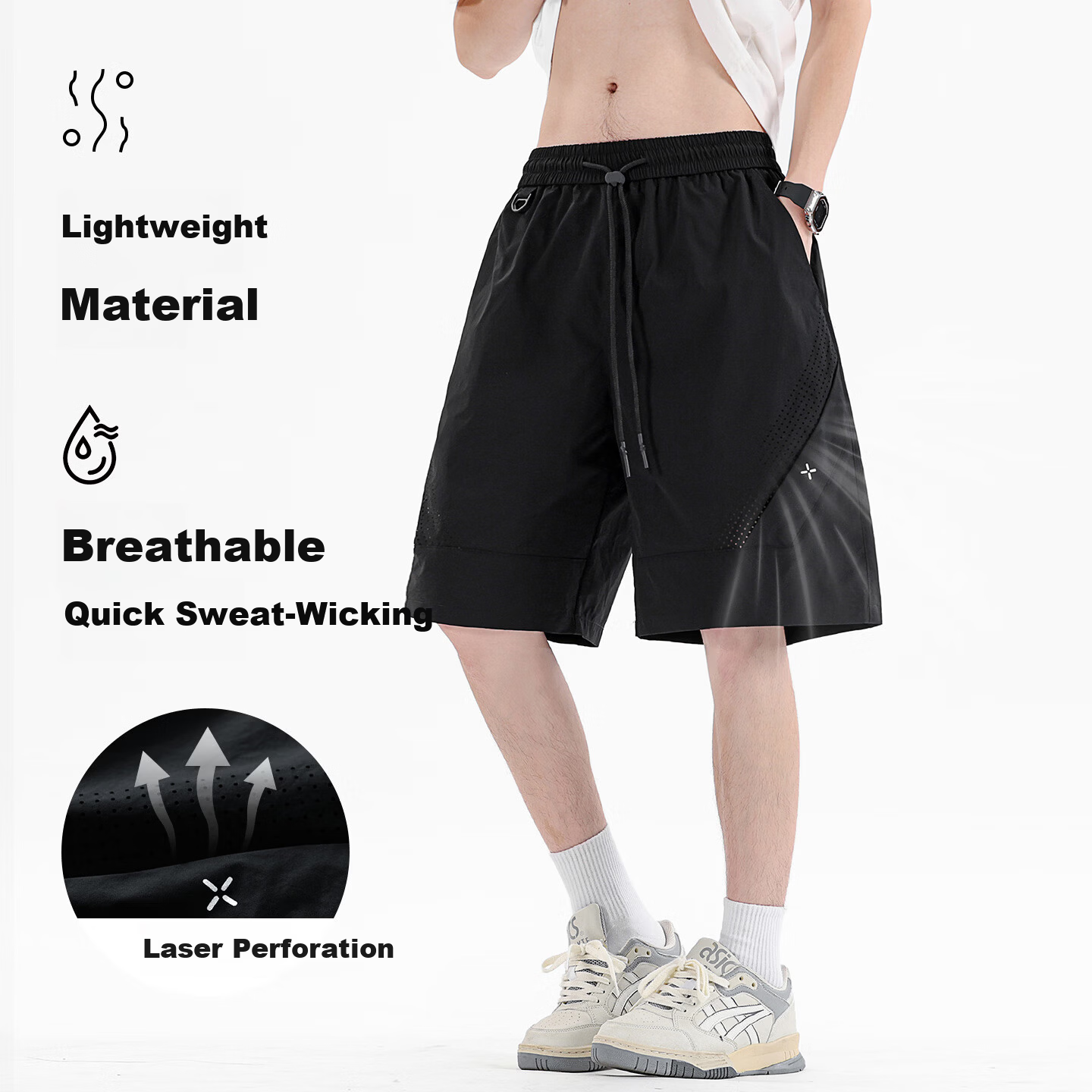 I'M DAVID Men's Summer 2025 New Breathable Casual Basketball Sports Mid-Length Shorts Trendy Ice Silk Quick-Dry Five-Point Pants