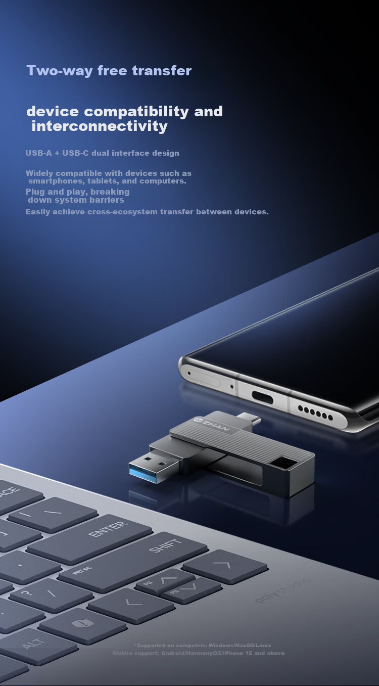 HP 128GB USB 3.2 + Type-C Dual-Head Flash Drive 150MB/s High-Speed Rotating USB Drive Business Office Study Computer Mobile Large Capacity Pearl Nickel 5