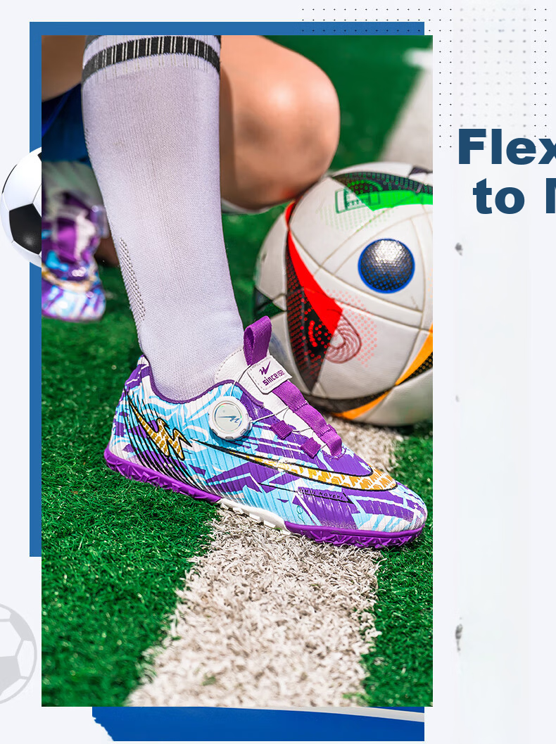 Shuangxing Children's Soccer Shoes for Boys And Girls, Elementary And Middle School Students, Rotating Button Studs TF Professional Competition Training Shoes, Black And Blue, Size 36 3