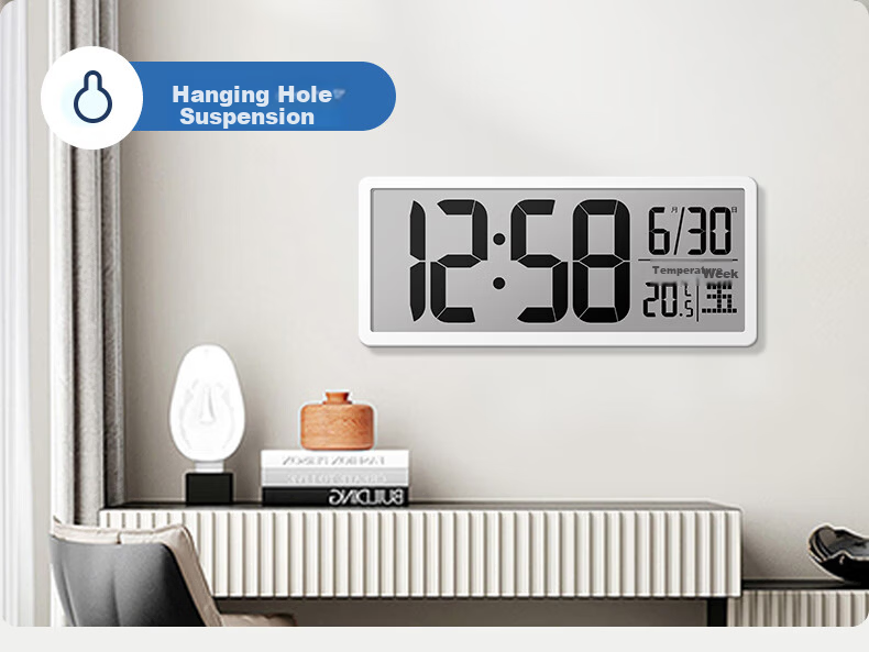 Mazhi Digital Wall Clock Electronic Desk Clock Living Room Table Clock Wall-Mounted Clock Perpetual Calendar Table Clock Creative Alarm Clock White 9