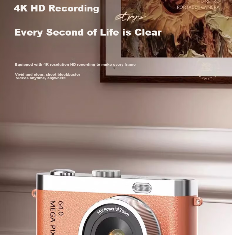 Black Cat Diary DK17 Digital Camera CCD Student Retro Campus Mini Camera Handheld Vlog Entry-Level Shooting Y03 Kids Card Instant Portable Photo Toy Gift Brown 64G 10