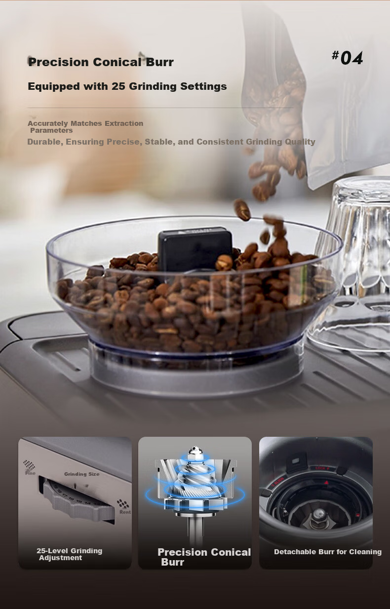 Breville BES876 Semi-Automatic Espresso Machine Home Italian Integrated Grinder and Milk Frother Smart Tamper Assistance System Large Capacity Water Tank 25-Level Grinder White 7