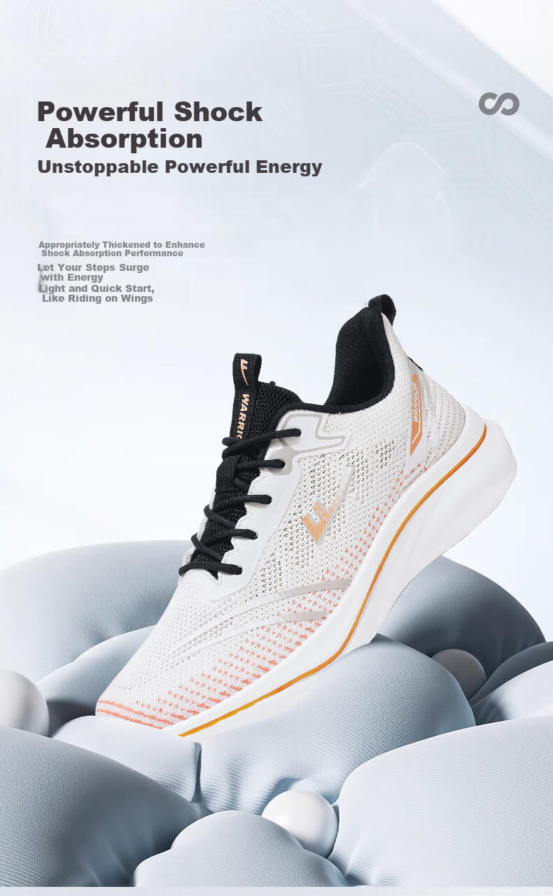 Warrior Men's Sports Shoes Lightweight Breathable Running Shoes Casual Soft Elastic Sneakers White Orange Size 39 4