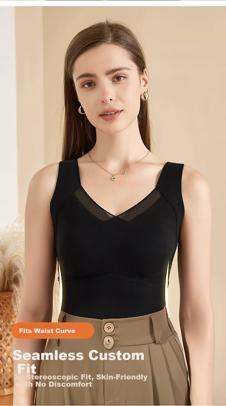 LangSha Thermal Vest Autumn Winter Antibacterial Mite-Resistant Women's Heating Vest with Built-in Chest Pad Fixed Cup Base Shirt Top 8