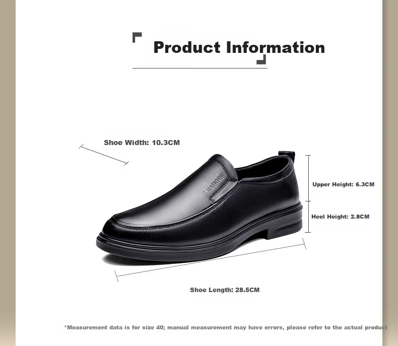 LAORENTOU Men's New First Layer Cowhide Breathable Non-slip Slip-on Middle-aged Business Casual Leather Shoes LA215 Black Size 40 2
