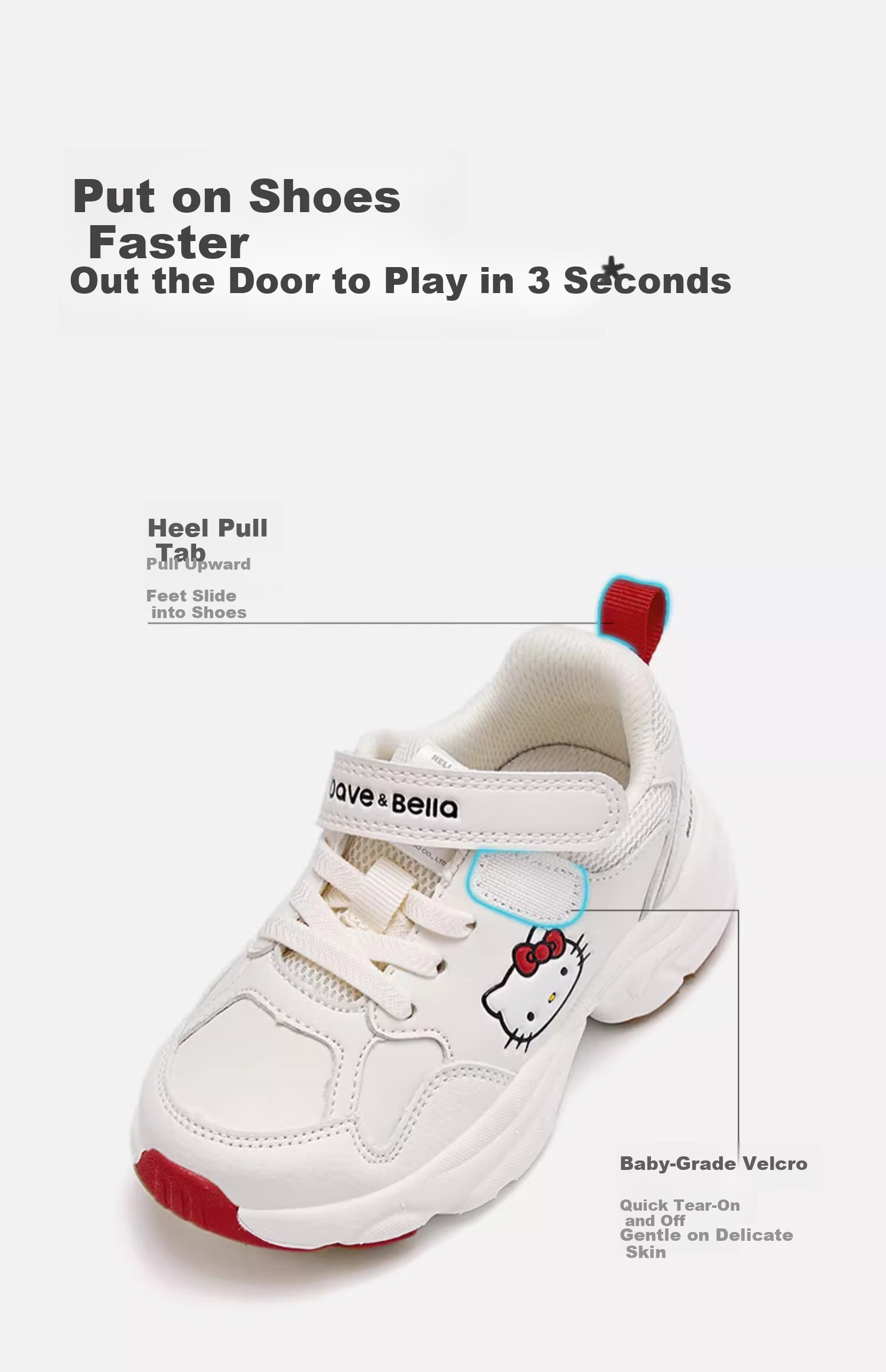 DAVE & BELLA Hello Kitty Collaboration Children's Sneakers Spring And Autumn Girls' Shoes White Sneakers 9