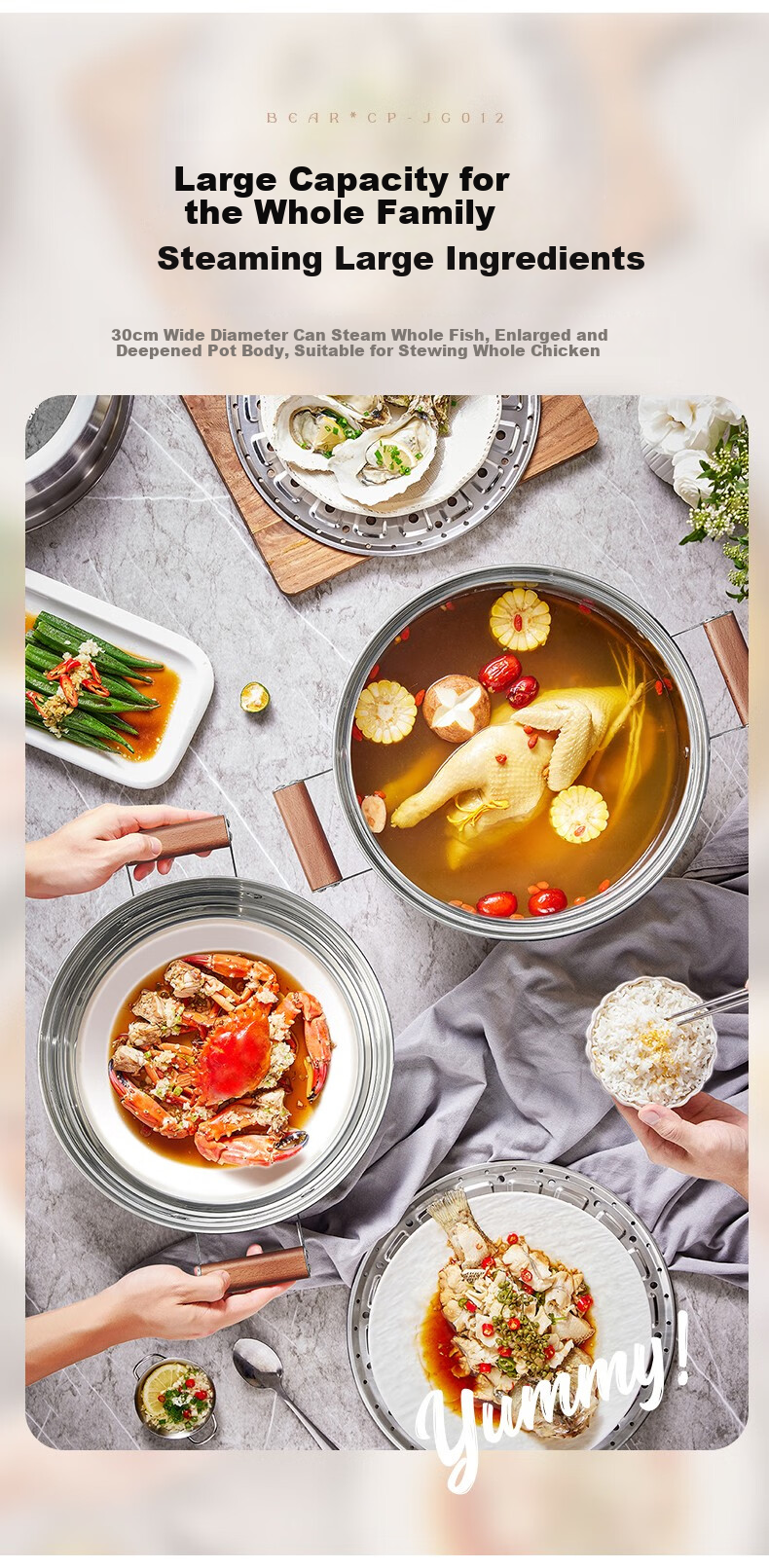 Bear Titanium Ceramic Double-Layer Steamer Large Capacity Soup Pot Household Steaming and Cooking Pot 28cm Gas Stove Compatible JG053-P02 9