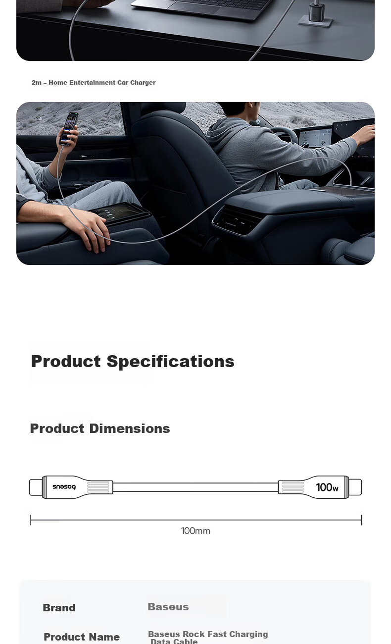 BASEUS Dual-Head Type-C Charging Cable, PD100W/88W Super Fast Charging Data Cable, Compatible with Huawei, Honor, Xiaomi, Apple 17/16/15 IPad, Laptops, Car Charger, 2 Gray 11
