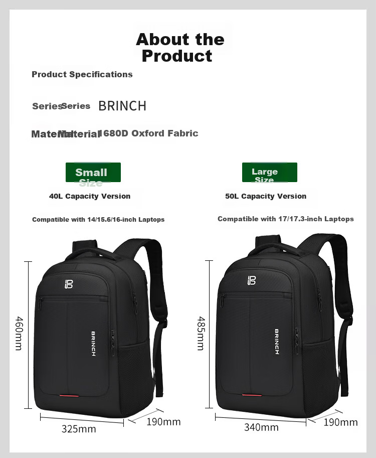 BRINCH Laptop Backpack Men's 17.3 Inch Shockproof Business Travel High Capacity Notebook Bag 1