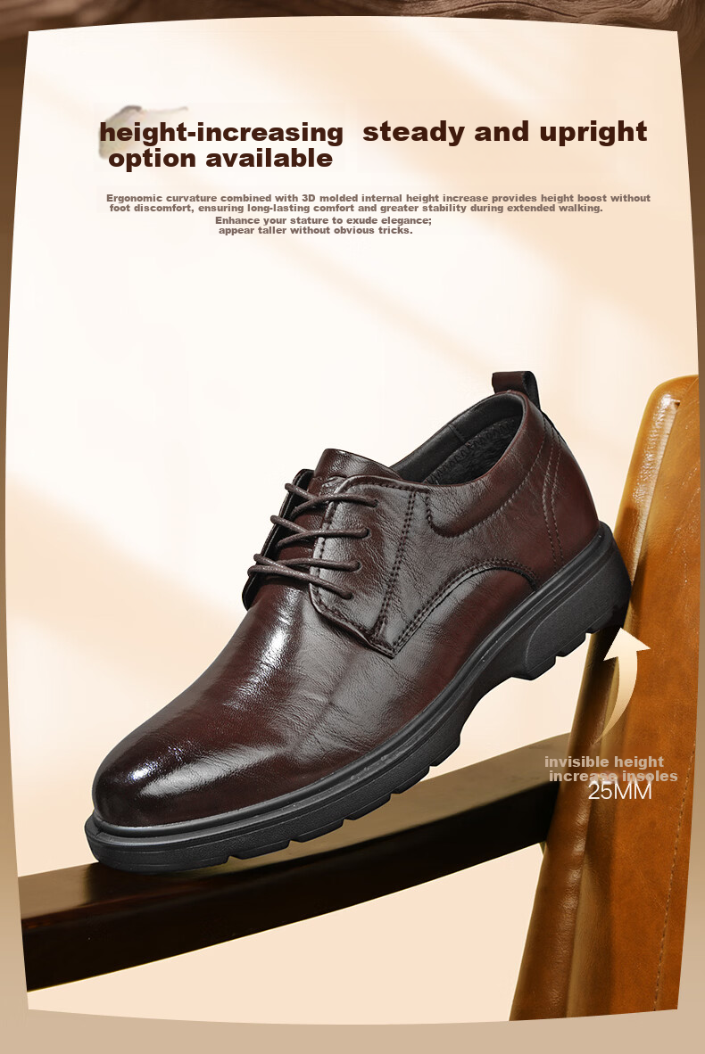 HLA Men's Business Casual Derby Leather Shoes HAAPXM1EBH077 Brown Size 41 Spring Summer 2
