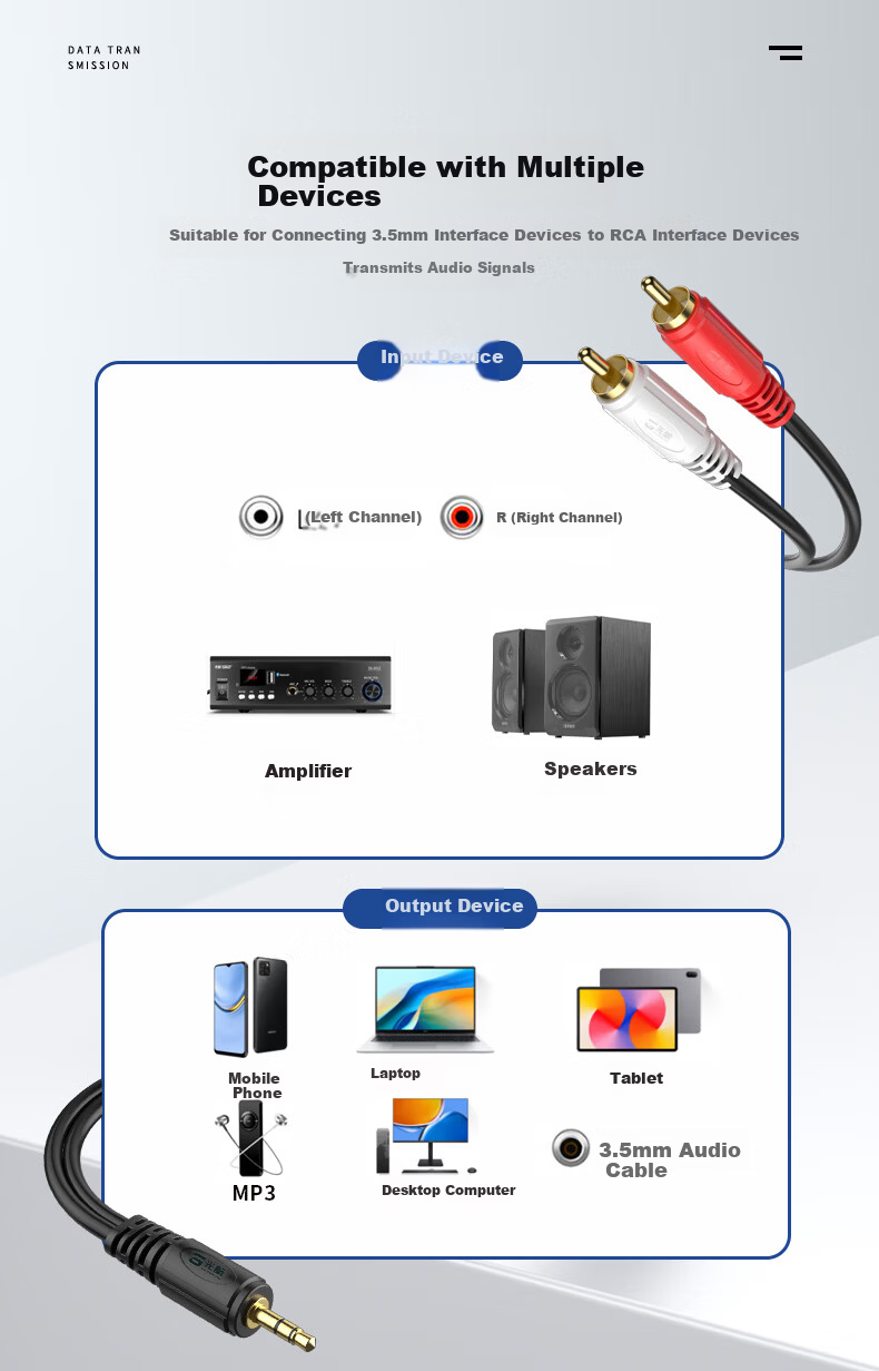 Guanghang Audiophile 3.5mm to Dual RCA Audio Cable, Stereo Splitter, 1 Meter GH-3.5-2R-1m 5