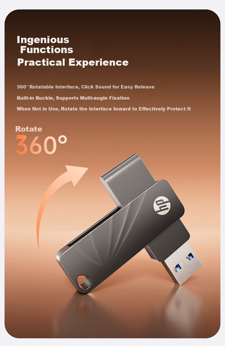 HP 128GB USB 3.2 762W Metal Rotating High-Speed USB Flash Drive Lightweight Portable Large Capacity USB Drive for Study Office Bidding Computer Car Use 9