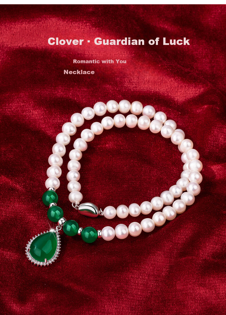 Lao Feng Xiang Pearl Necklace and Bracelet Set with Chalcedony Silver Pendant for Women Elderly Birthday Anniversary Gift for Wife and Mom 7