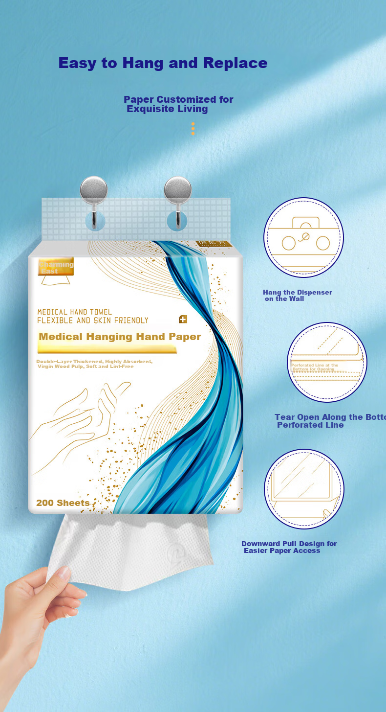 Qiao Dongfang Medical 2-Ply Hand Wipes 200 Sheets * 6 Packs Hanging Kitchen Hospital Commercial Dry Hand Paper Towels Full Box 10