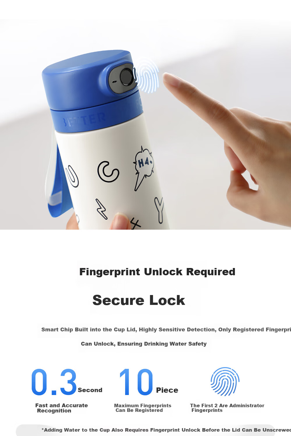 Fuguang Smart Fingerprint Cup, Unlock Password, Children's Thermos Cup, Student 316L Straw Water Bottle, Gift for Boys And Girls 7