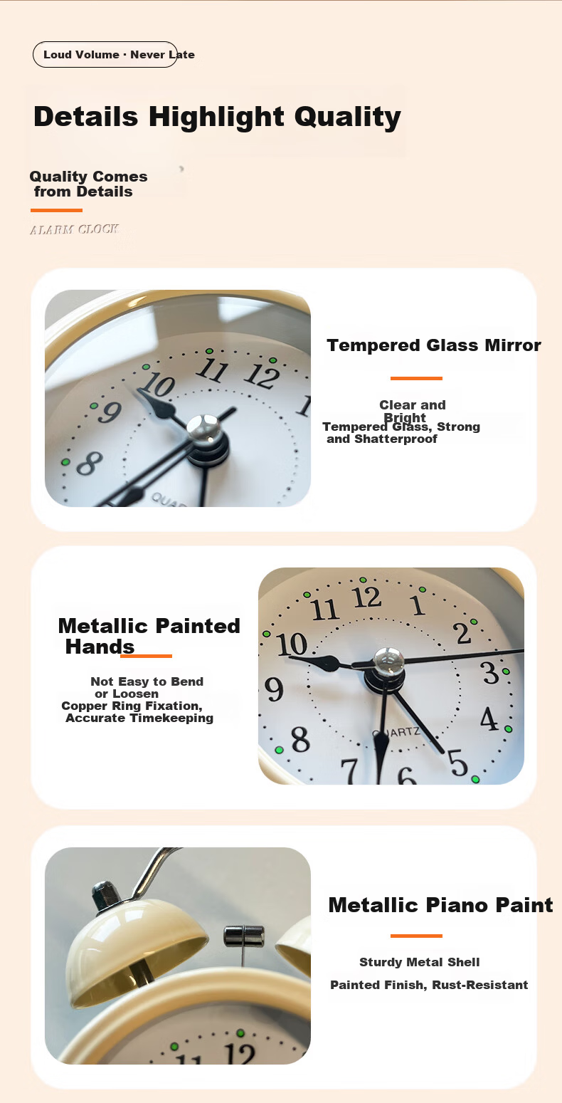 Zhong Xiaobai Xiaomi Yellow Mini Night Light Alarm Clock Large Volume Children's Student Wake-Up Device Mechanical Bell Strong Wake-Up Clock Back-to-School Essential 8