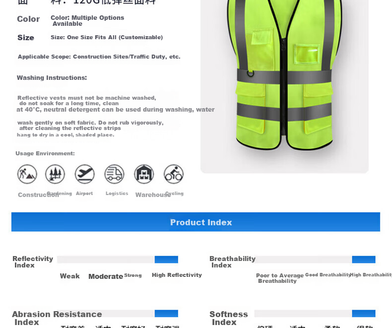 BAIGE Reflective Vest Durable Thickened Traffic Construction Sanitation Vest Fluorescent Multi-pocket Zipper Orange CW365757 16