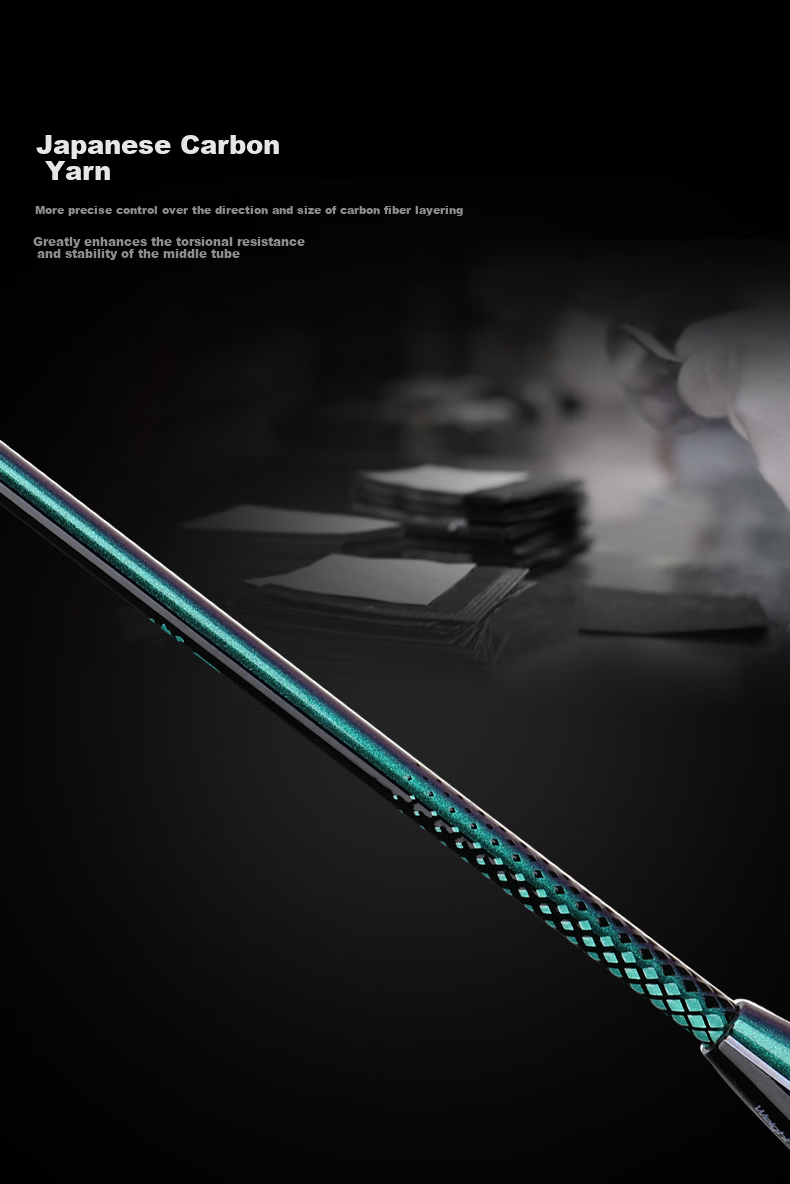KUMPOO Badminton Racket, Full Carbon Ultra-Light Durable All-Round Model, Xunfeng Deep Forest, Midsummer Green And White String 6